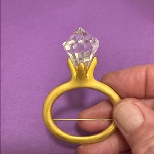 Vintage engagement, ring, brooch, brass tone